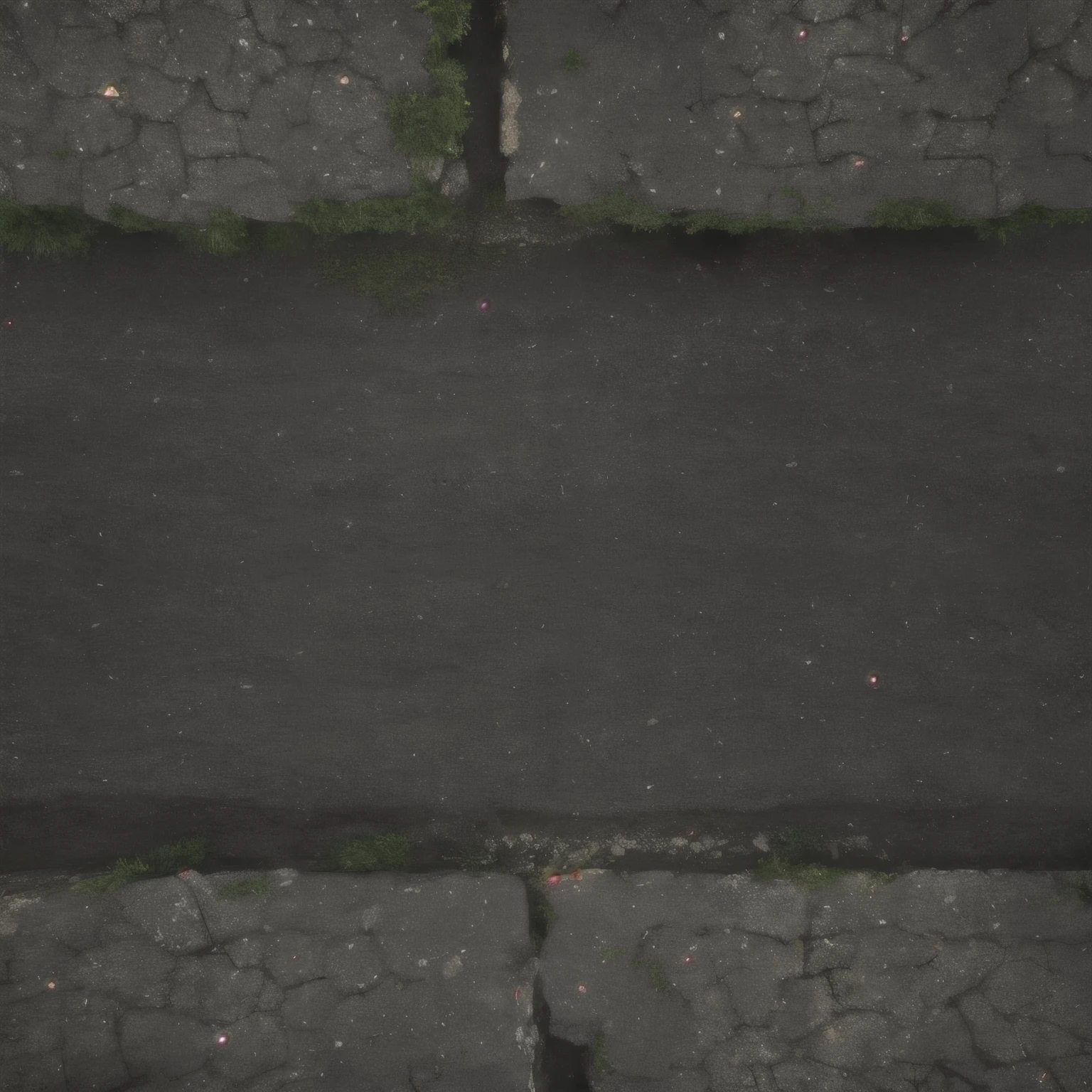 Old mossy cracked asphalt road top view, city road texture for the game