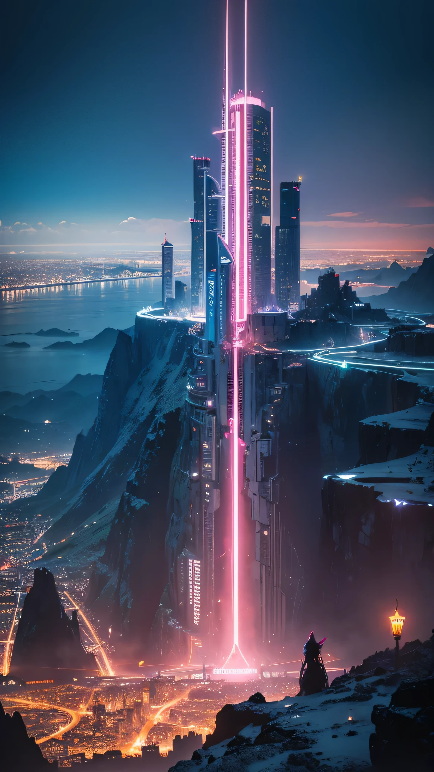 Highest quality,Fantasy,neon,City