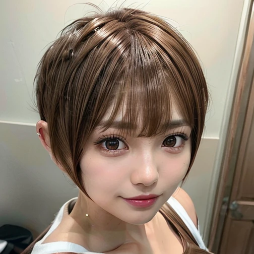 (8k, RAW Photos, highest quality, Tabletop:1.2), (Realistic, Realistic:1.4), (Highly detailed 8K wallpapers), Sharp focus, Written boundary depth, movie lighting, Soft Light, Beautiful eyes in every detail,Shiny smooth light brown, Asymmetrical bangs, Shiny skin, Highly detailed skin ,High resolution, Attention to detail, detailed hairstyle, Beautiful face in every detail, Ultra-realistic, Perfect limbs, Perfect Anatomy ,1 Japanese girl,Famous idols of Japan, Perfect female body,smile,short eyelashes,double eyelid,Look straight here,((brown hair, Bopixie Cut:1.6)),So that the whole body is reflected,street,Stand up straight and pose,So that the whole body is reflected,Close up of face looking straight at me