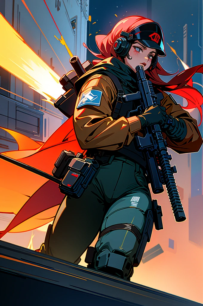 2men,heavily armed police,(They fire their guns flamboyantly),muzzle flash,Maximum Force Tactical Division, are elite law enforcement units tasked with maintaining order in cyberpunk City. They are known for their advanced cybernetic enhancements, heavily armored exoskeletons, and high-tech weaponry. MaxTac operatives are highly trained and equipped to handle the most dangerous situations, often operating with ruthless efficiency to neutralize threats. They are a formidable presence in the city, feared by criminals and civilians alike for their unwavering commitment to enforcing the law.holding a gun,black helmet,cyberpunk downtown,Control the area,night time,