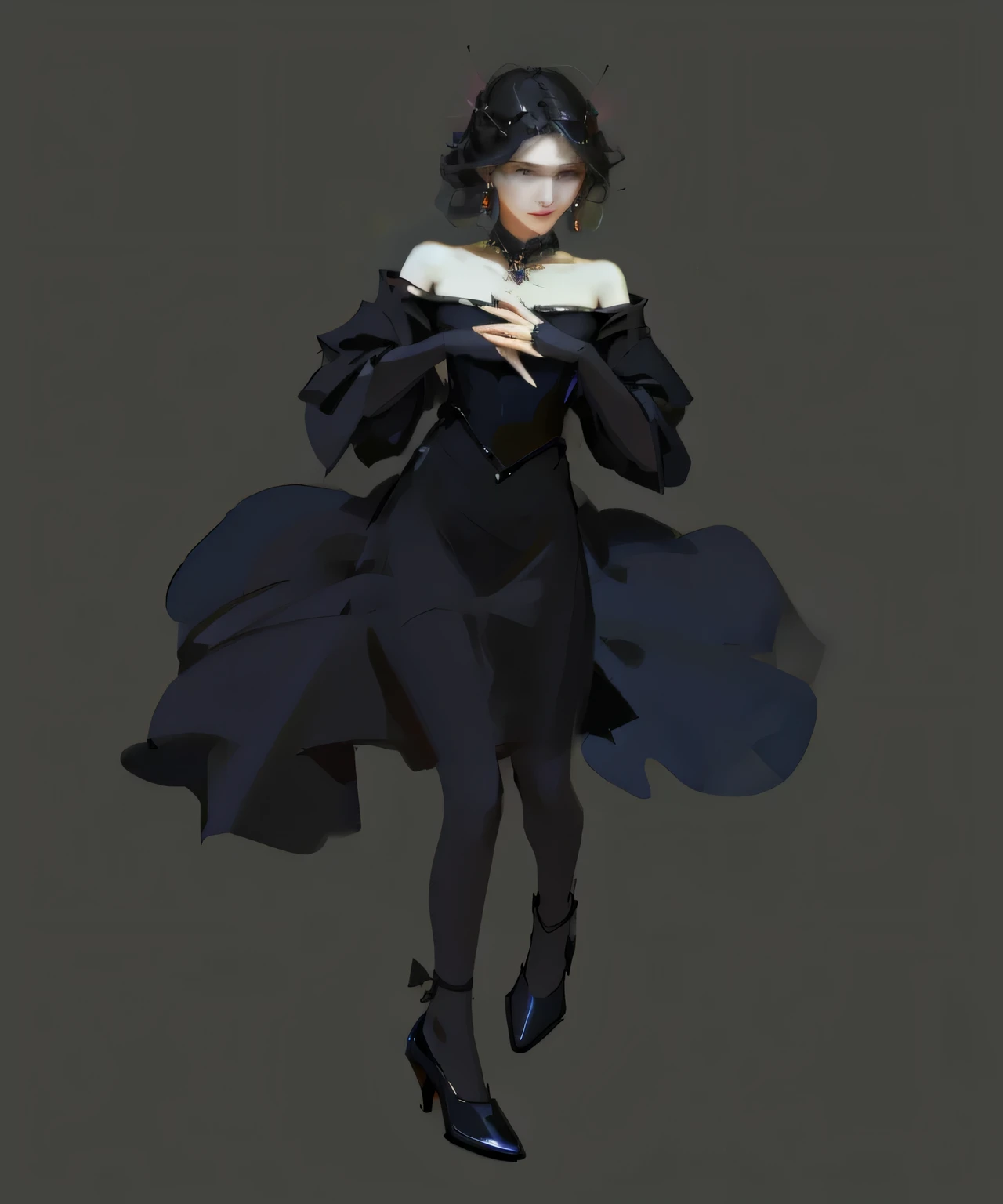 (masterpiece, Best quality), ((1 person)), young woman, young woman-кошка, princess in an elegant black dress, Black Ball Gown, Beauty, dramatic, Black tone, BREAK Underexposed lighting,