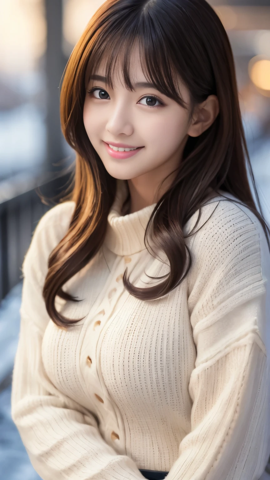 Tabletop, highest quality, figure, Very detailed, In detail, High resolution, 8k wallpaper, Perfect dynamic composition, Beautiful fine details, winter casual wear,Medium Hair,Huge breasts,Natural color lip, bold sexy pose,smile,Harajuku、20 year old female、cute、sexy shot looking at camera,rift,close up face,