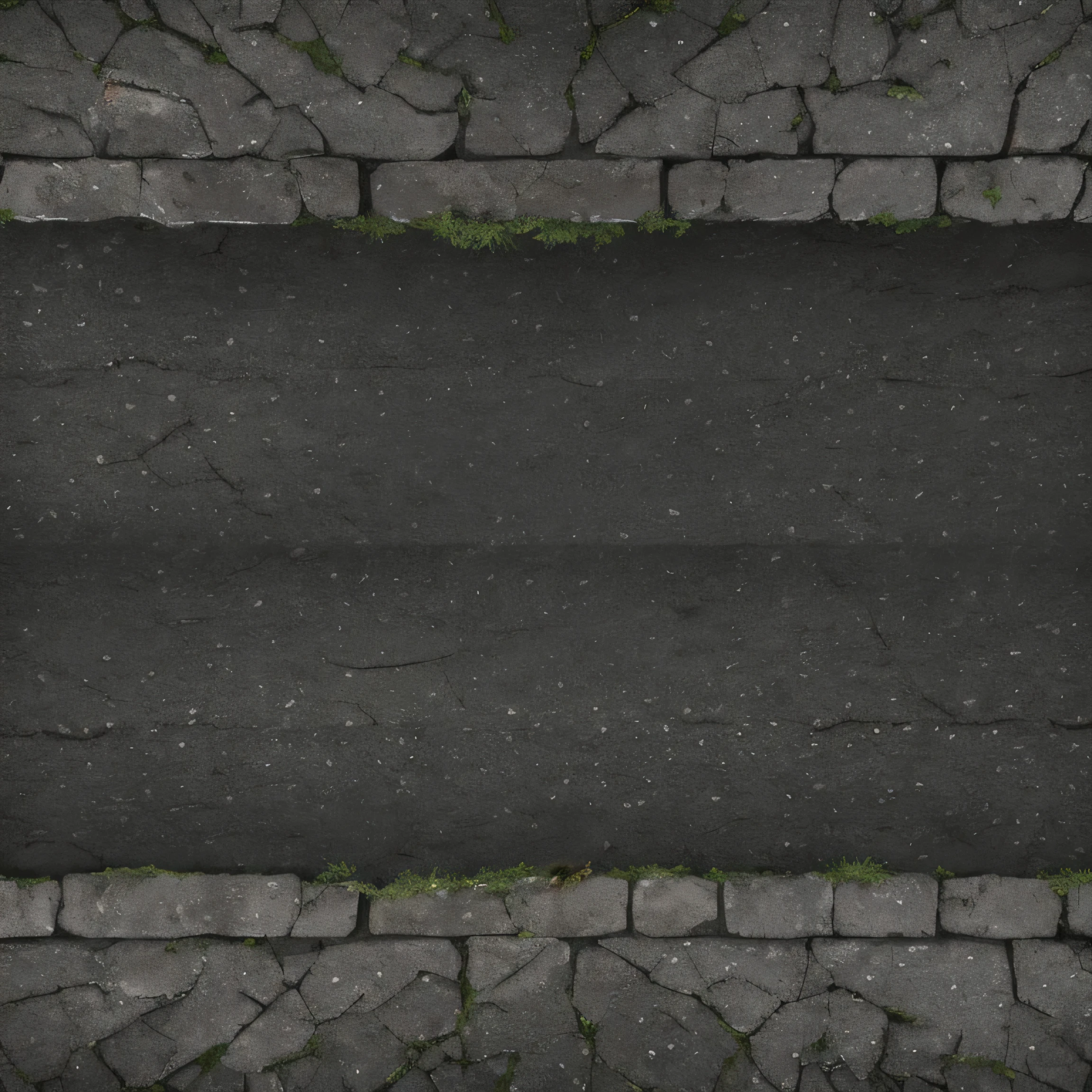 Old mossy cracked asphalt road top view, city road texture for the game