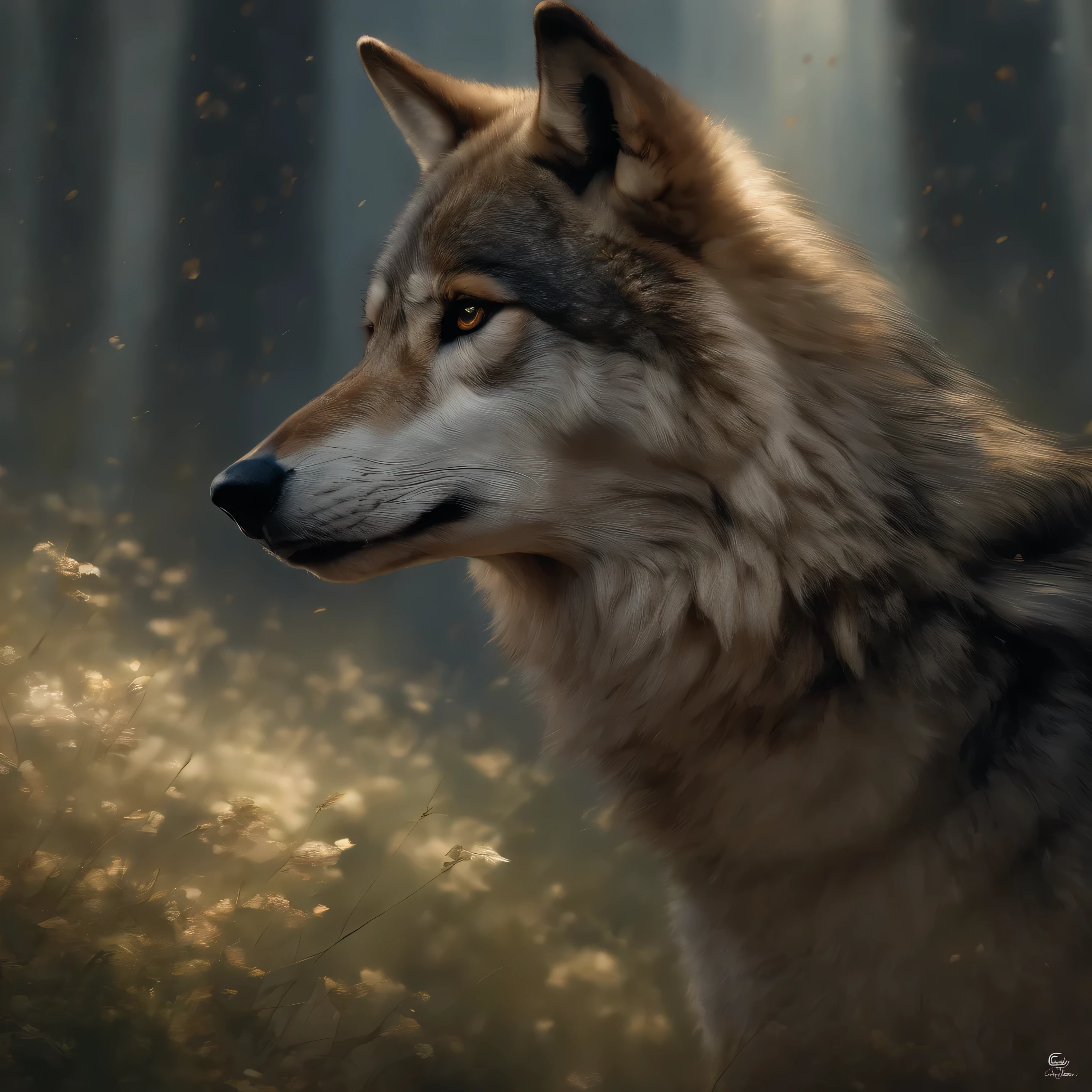 mesa, melhor qualidade, ((Lobo lindo e delicado)) (papel de parede muito detalhado da unidade CG 8k), professional majestic oil painting,autor:Ed piscando, Attia Geylon, by studio ghibli, Jeremy Mann, Greg Manchesa, Antonio Moro, popular no ArtStation, Middle Journey Trends and Greg Rutkowski CG Society, reviravoltas, alto detalhe, Foco claro, dramatic, Pintura realista