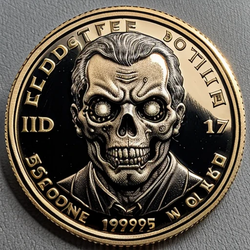 Metal coin with Jack Skellington in the background also in metal and the initials LMU in the center with a phrase "World leaders 493" around 