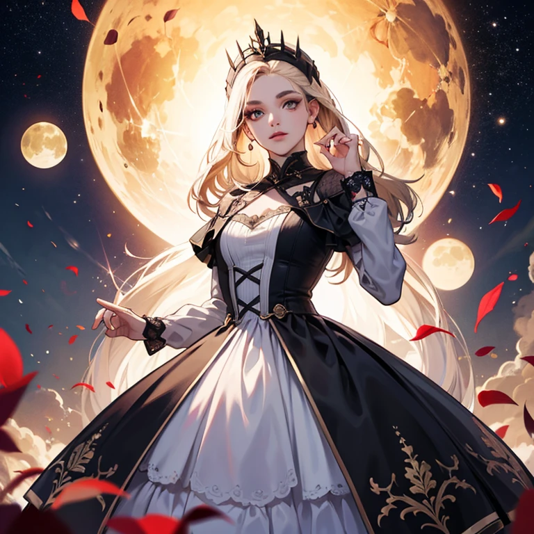 em 8K, Maximum quality, imagem real, detalhes intrincados,1 garota em、The one-eyed giant、cabelo loiro、vestido branco、loimu、a noite、Horror\(tema\)　obra-prima、Maximum quality、altamente detalhado 