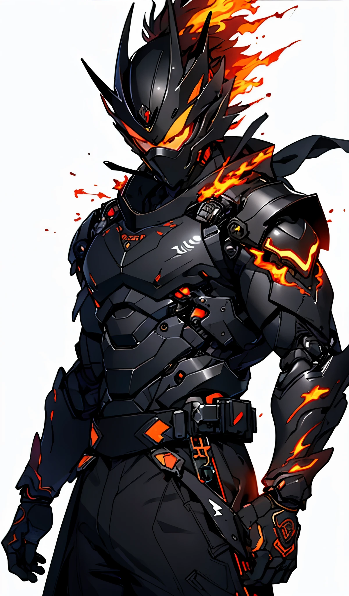 Ultra Detail，high resolution，Ultra Detail，Best quality，amazing，quality，Extremely detailed CG unified 8k wallpaper，Transparent Background，Single Role，Draw a male character，Mech Warrior，Ninja，Ninja杀手，The whole body is burning with black flames，Black flame background