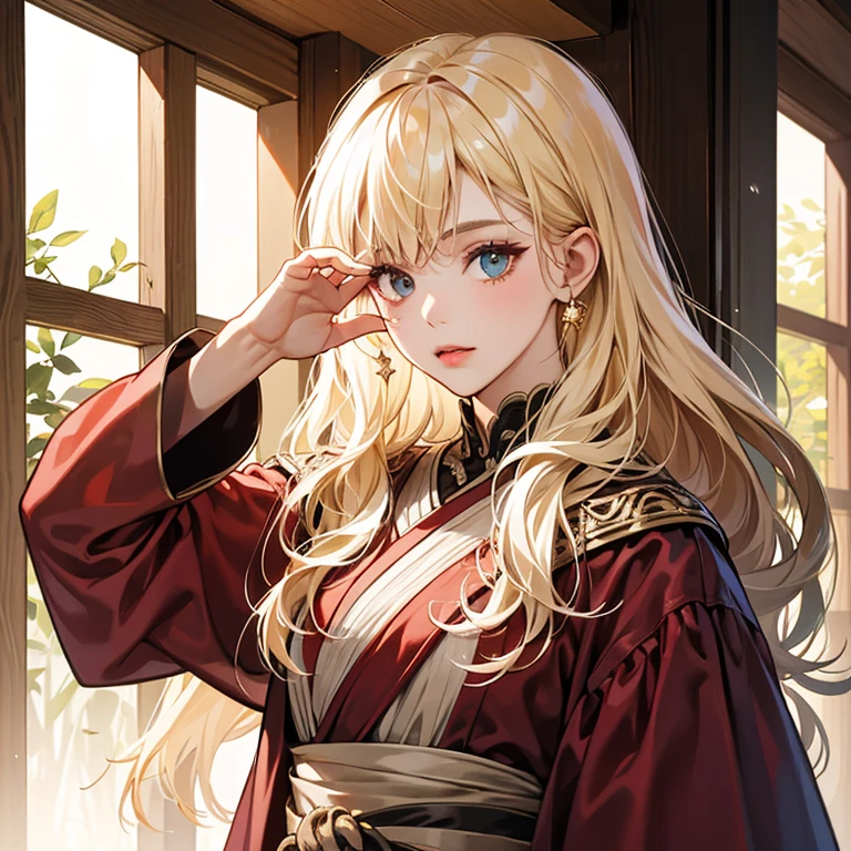 in 8K, top-quality, Real Image, intricate detailes,1girl in、The One-Eyed Giant、blonde hair、robe blanche、loimu、natta、horor\(theme\) masterpiece、top-quality、ighly detailed