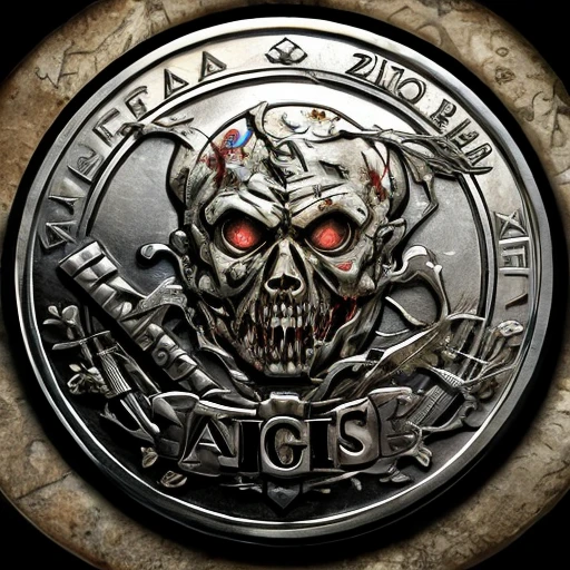 Zombie pattern on coin、silver coin