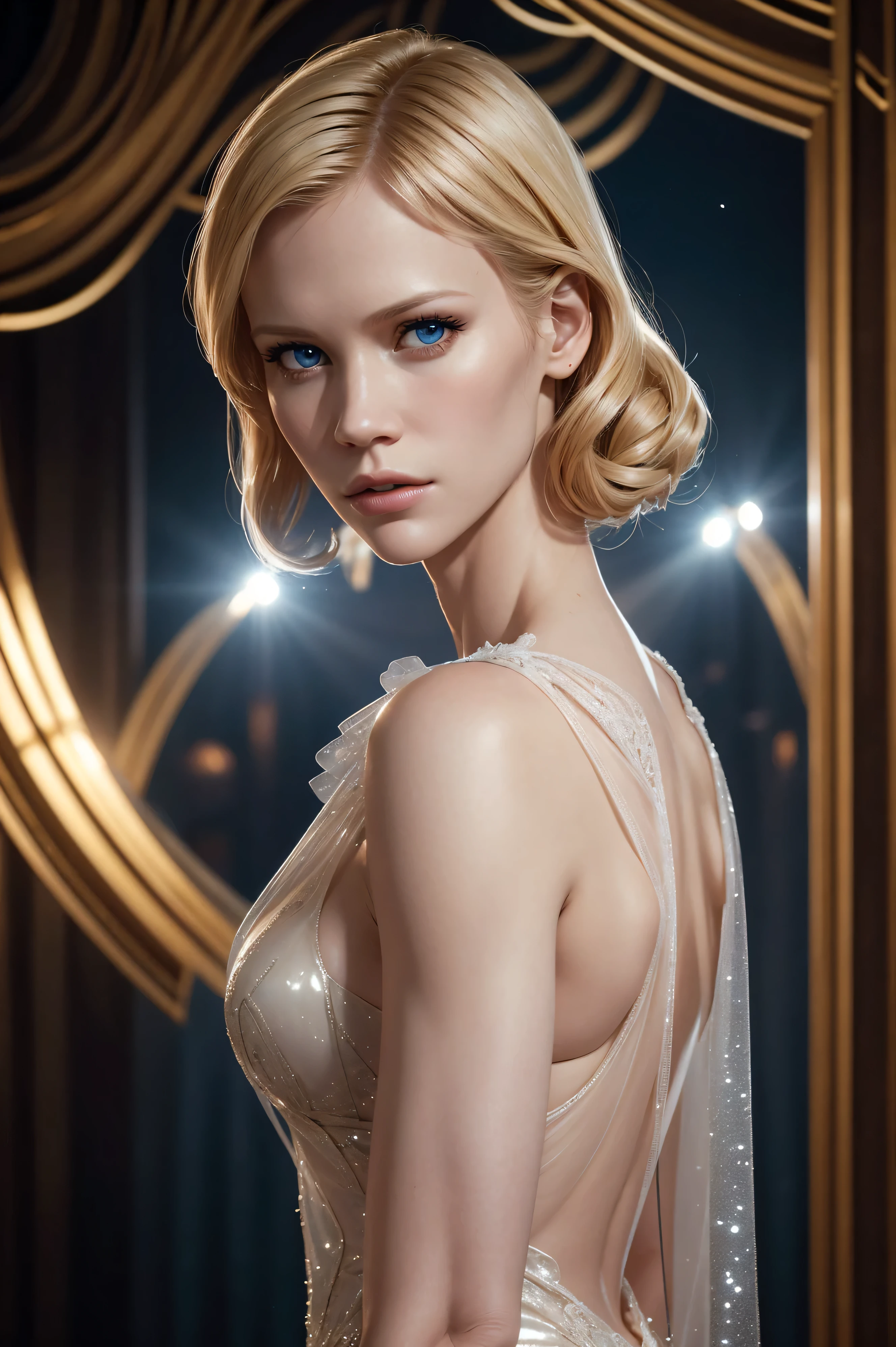 January Jones, wearing alien costume transparent. professionally retouched, soft lighting, realistic, smooth face, perfect eyes, sharp focus on eyes, 8 k, high definition, insanely detailed, intricate, elegant. against the background of the church.