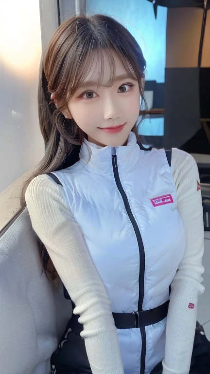 An innocent 20-year-old girl、((White tank top, Dramatic Pose)),smile,BREAK (Spacecraft control room background):2,、BREAK RAW Photos, (8k、highest quality、masterpiece:1.2)、(Intricate details:1.4)、(Photorealistic:1.4)、Octane Rendering、Complex 3D rendering with ultra-detail, Studio Soft Light, Rim Light, Vivid details, Super Detail, Realistic skin texture, Detailed aspect, Beautiful details in the eyes, Highly detailed CG Unity 16k wallpaper, compensate, (Detailed Background:1.2), Glowing Skin, whole body、(astrovest):2,(black long sleeves):5,((Standing with hands behind back、Leaning forward、Angle from above))