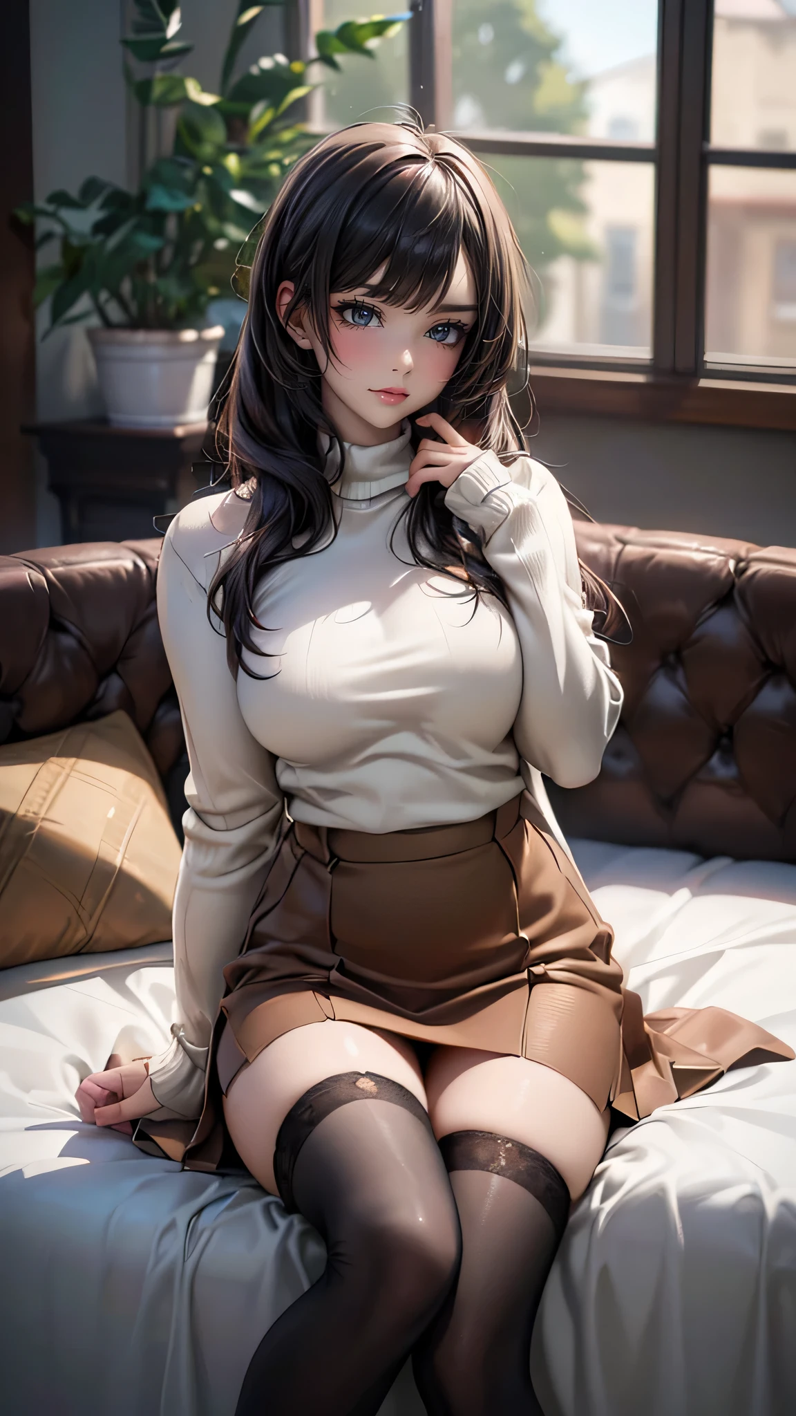 (random porn pose),(Highest image quality,(8k),ultra-realistic,best quality, high quality, high definition, high quality texture,high detail,beautiful detailed,fine detailed,extremely detailed cg,detailed texture,a realistic representation of the face,masterpiece,Sense of presence),sweater,tight mini skirt,stockings,Engineer boot