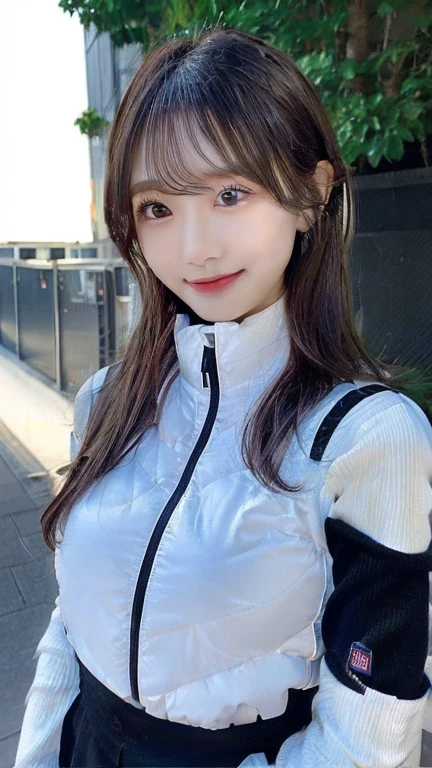 masterpiece, highest quality, Very detailed, 8K Portrait,japanese android girl,Plump , Control panel,Robotic arms and legs, Blunt bangs,,BREAK (metallic gray, metallic luster, mirror finish, astrovest):5,headphone:5,BREAK (black sleeves):100,smartwatch,futuristic airport,space station,BREAK headphone,blue eyes,(black hair):2,(long hair):1.3,look at viewer,(Respirator),BREAK blush:3,hidden hands,smile