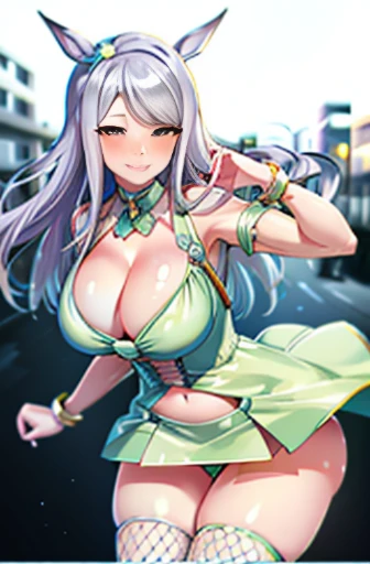 White-eye McQueen \(umamusume\), in the office in the background, View your viewers, ((Mature Woman))
A girl wearing a micro dress, Golden Dress, Bodycon, blush, Long eyelashes, Cleavage, belly button, Fishnet tights, Thick thighs, (Face Focus), Wicked Smile, Silver Hair,
masterpiece, highest quality, Glowing Skin, mature appearance, Voluptuous body, Ample breasts, Perfect body, Wide Hips, from the front, (chromatic aberration, Intricate details), Dynamic pose, Dynamic Angle, 40k, High resolution, High resolution, (SFW), Safe at Work, Fully clothed,