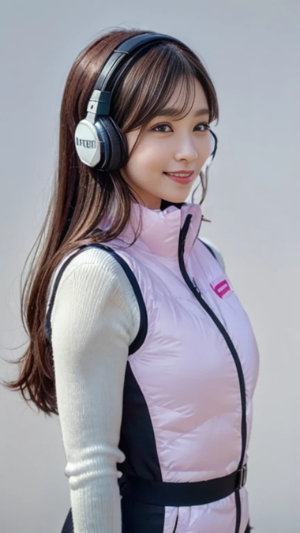 (At S.F.W.), (1 girl:1.3), break, Half Body Shot, Japanese, 17 year old supermodel, high school girl, (From the side), (highest quality:1.4), 32k resolution, (Realistic:1.5), (超Realistic:1.5), High resolution 32k UHD, (masterpiece:1.2)), (Improvement of quality:1.4), (Very beautiful facial details), (highest qualityのリアルな質感の肌:1.4), (Perfect Anatomy:1.2), (Are standing:1.37), break, , ((astrovest:1.5)), ((headphone:1.15)), break, Do not emphasize the top of the bust, ((In a classroom shining in pink:1.15)), Accurate Fingers, Very detailed, Symmetrical eyes, ((View your viewers)),Natural Makeup, ((A good eye for quality:1.2)), (tired, Sleepy and satisfied:0.0), (Beautiful Lips:1.33), (Great nose:1.2), ((Physically Based Rendering of the Background:1.37)), thin:1.2, Flat Chest, (thin lower body), brown hair, (Hairy hair:1.37), Anxious face, Gentle light illuminates your face and body, Professional Cinema Lighting,(black sleeves):2,(black long sleeves):2,(astrovest):2,smile,inside spacecraft
