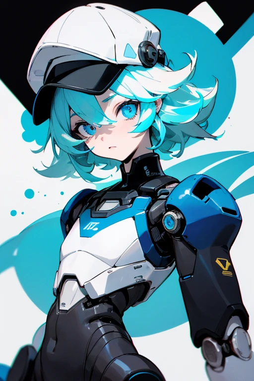 Hombre, Androide, robot, pelo blanco , ojos azules, gorra color negro