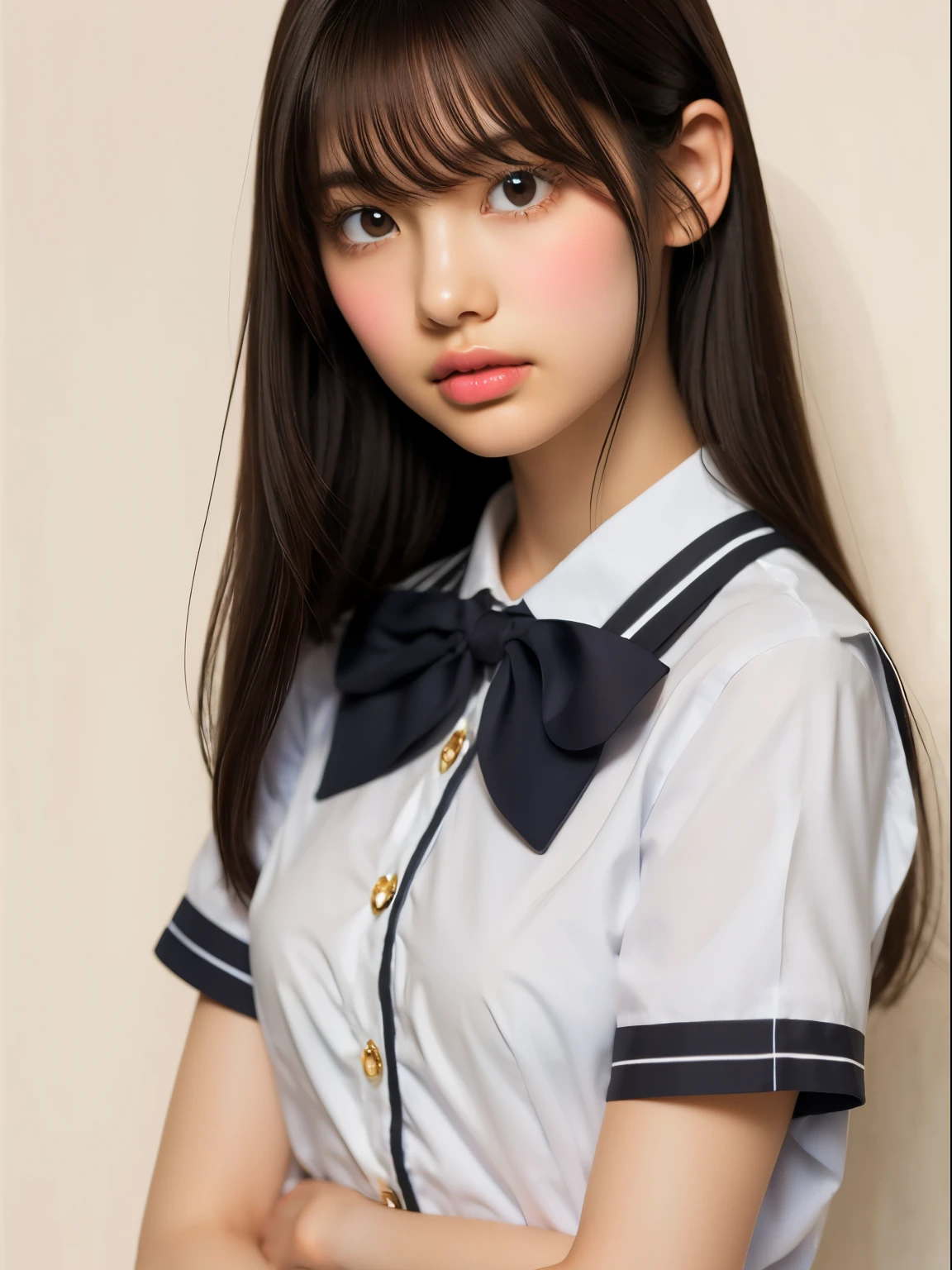 (Close up portrait of twin-tailed hair girl with slender small breasts in summer uniform:1.3)、(without background:1.3)、(tre anatomically correct:1.3)、(complete hands:1.3)、(complete fingers:1.3)、Photorealsitic、Raw photography、masutepiece、top-quality、Hi-Res、delicate and pretty、face perfect、Beautiful detailed eyes、Fair skin、Real Human Skin、pores、((thin legs))、(Dark hair)