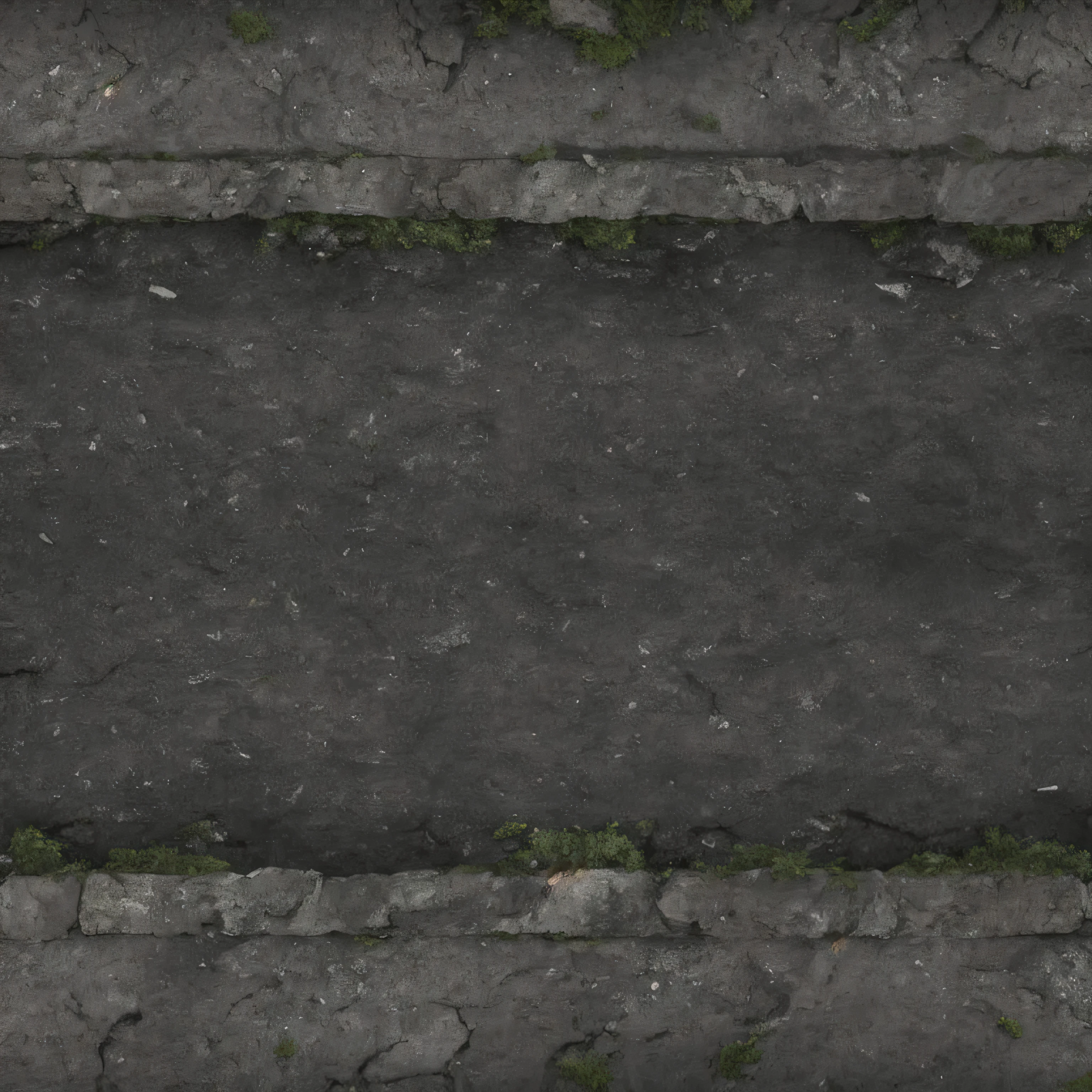 Old mossy cracked asphalt road top view, city road texture for the game