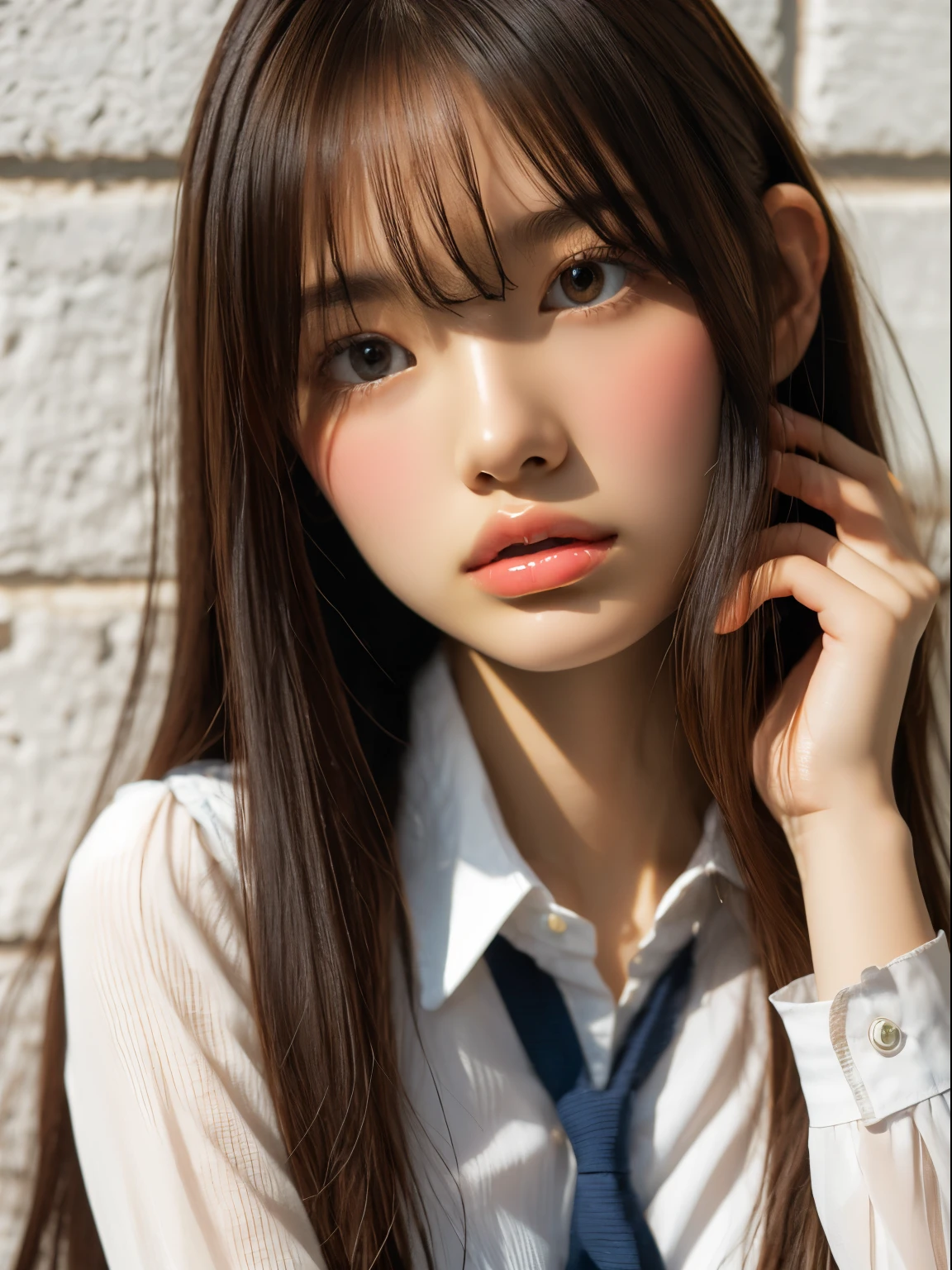 (Close up portrait of twin-tailed hair girl with slender small breasts in summer uniform:1.3)、(without background:1.3)、(tre anatomically correct:1.3)、(complete hands:1.3)、(complete fingers:1.3)、Photorealsitic、Raw photography、masutepiece、top-quality、Hi-Res、delicate and pretty、face perfect、Beautiful detailed eyes、Fair skin、Real Human Skin、pores、((thin legs))、(Dark hair)