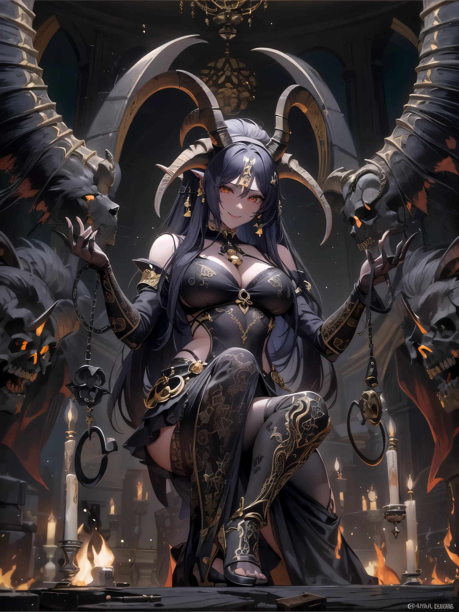 ultra detailed caucasian model as Satan bewitched goddess, legs wide open, nsfw, demon ultra hot sexy succubus, sexy lingerie, Beautiful detailed eyes, background dungeon, with ropes and chains, tied up, skull and bones, ultra realistic, ultra hd 8k,