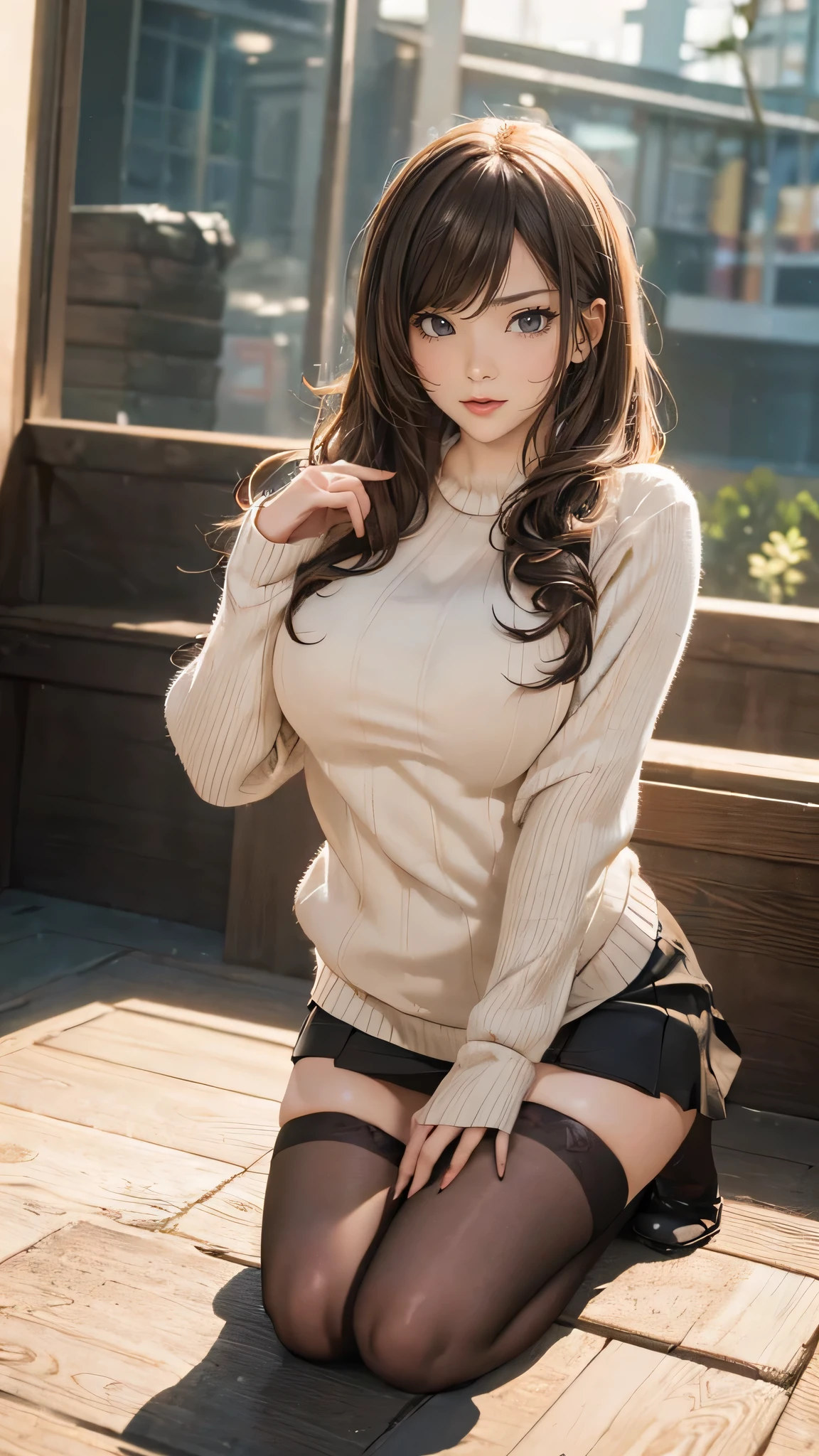 (random porn pose),(random hairstyle),(Highest image quality,(8k),ultra-realistic,best quality, high quality, high definition, high quality texture,high detail,beautiful detailed,fine detailed,extremely detailed cg,detailed texture,a realistic representation of the face,masterpiece,Sense of presence),sweater,tight mini skirt,stockings,Engineer boot