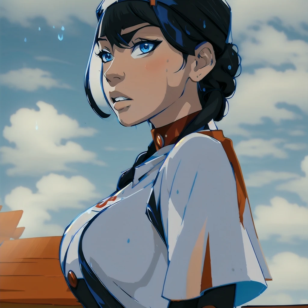 anime girl with blue eyes standing in the rain, artwork in the style of guweiz, makoto shinkai ( apex legends ), just after rain, highly detailed exquisite fanart, dripping wet, (sfw) safe for work, wet from rain, guweiz, detailed fanart, valentina remenar, loish and wlop, seductive anime girl, high quality fanart