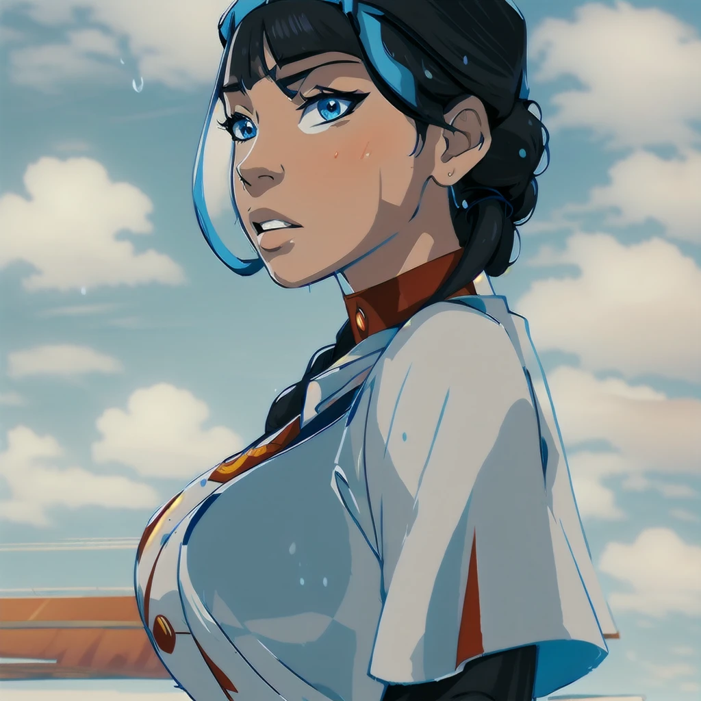 anime girl with blue eyes standing in the rain, artwork in the style of guweiz, makoto shinkai ( apex legends ), just after rain, highly detailed exquisite fanart, dripping wet, (sfw) safe for work, wet from rain, guweiz, detailed fanart, valentina remenar, loish and wlop, seductive anime girl, high quality fanart