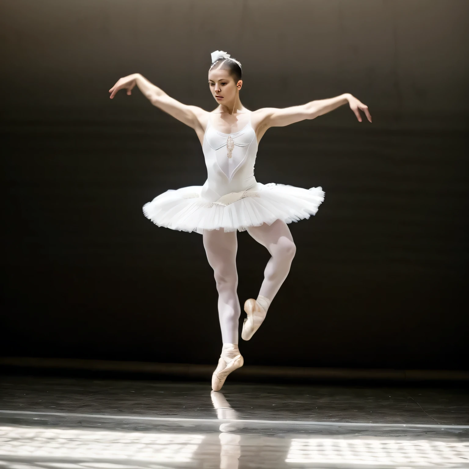 black and white photography,a black and white photo of a Ballerina in a tutu, White skirt,White scarf headband,dark gray background,Ballerina, prima Ballerina, ballet performance photography, portrait of a Ballerina, Classical dancer strikes a pose, olga zakharova, Alina Ivanchenko, Pointed head pose, nadezhda tikhomirova, ballet poses, dance gracefully, ballet dancer, Angelina Stroganova, Anastasia Ovchinnikova