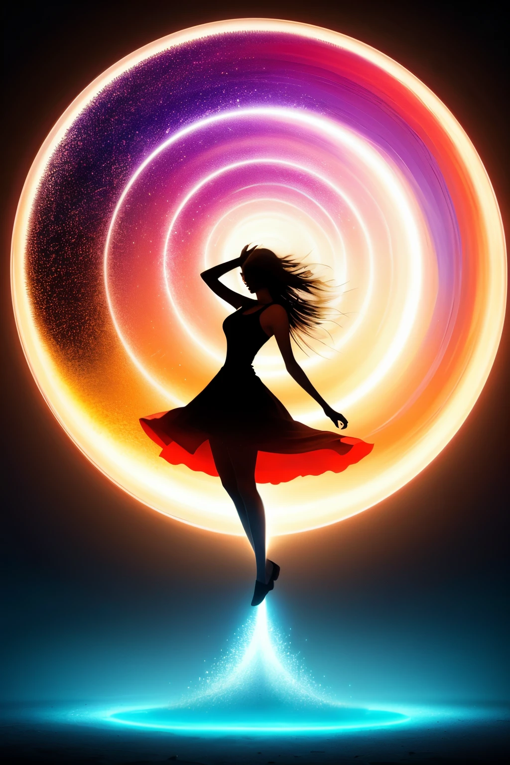 A mesmerizing conceptual masterpiece by Cihan Cevik, meticulously crafted through the harmonious fusion of graffiti, illustration, painting, and 3D rendering techniques. At the heart of this artistic marvel lies the alluring silhouette of a young woman, effortlessly accentuated by a harmonious blend of vibrant and pulsating hues. Surrounding her is a captivating, living vortex of glowing sandstorm elements, adding depth and dynamism to the breathtaking scene. Delicately inscribed at the base, the artist's name shines with a purposeful radiance, underlining the dedication and craftsmanship put into this