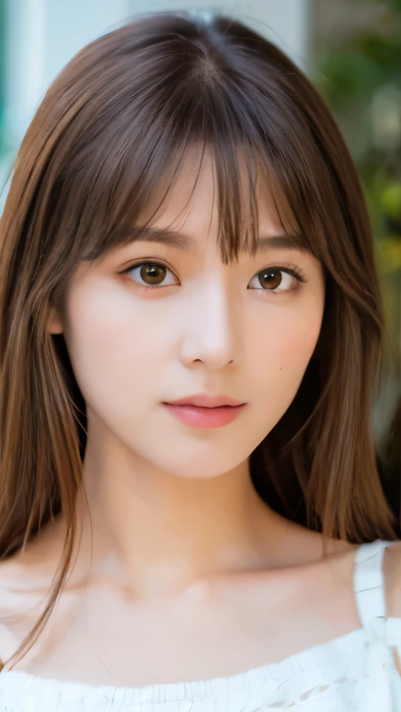 Best quality, 8k, ,Masterpiece :1.3)), facing viewer,((full body1.2)) ,pretty woman, wide shot ,1girl, , selfie , ,, Art Gallery , brown hair , bangs,ultra-detailed face, highly detailed lips, detailed eyes, double eyelid