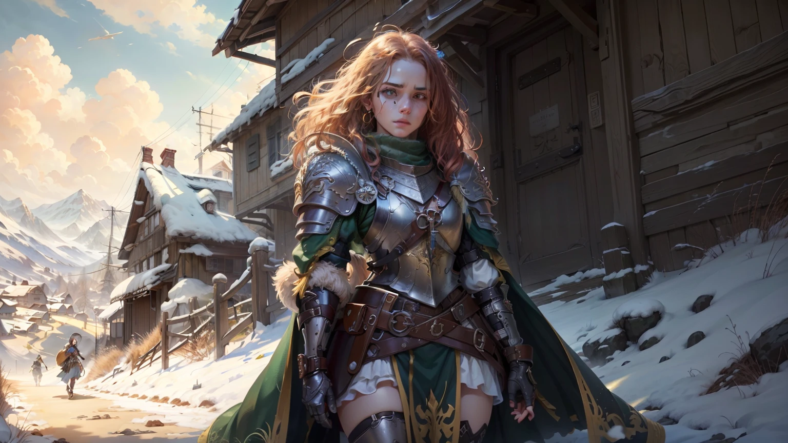 ((Best quality)), ((masterful work)), (very detailed:1.3),nutmeg,armor,in the country, gripped by the devastating effects of war, The fate of a Beautiful woman unfolds. Born in a humble life as a peasant girl in a rural village., She has a spirit, who is burning with determination and resilience... But when the drums of conflict echo across the country, his path takes an unexpected turn. Called by a call to protect her people, she was chosen to join an elite military order, known as the Musketeers... ornamented the legendary armor of the order, It appears as a symbol of hope and strength.. The images in this series depict this wonderful woman's journey, when she takes on her new role and faces the hardships of battle... The details of his armor are carefully designed., reflecting both functionality, and (Beautiful woman: 1.2). The images highlight (complex engravings: 1.2), shine (Polished metal: 1.2) and decorations (ornamented: 1.4) that adorn his protective gear. panache (majestic: 1.2) at the top of the helmet with an elegant watermark on the bib, Every aspect of armor tells a story of honor and heritage.. While the young musketeer goes to the realm of war, She owns her own gun, combining grace and strength.., demonstrating your skills in the art of combat. Each image captures a key moment, Frosty weather, to show determination in your eyes., вихрь действий вокруг нее и эфирное shine магии, intertwined with her blows. But the story goes beyond the battlefield. Images also delve into personal issues., Friendship and sacrifice, that shape his path. They reveal quiet moments of reflection, when she reflects on the burden of her debt and the consequences of war for her soul.. Throughout the series, We are witnessing its growth as, How is he