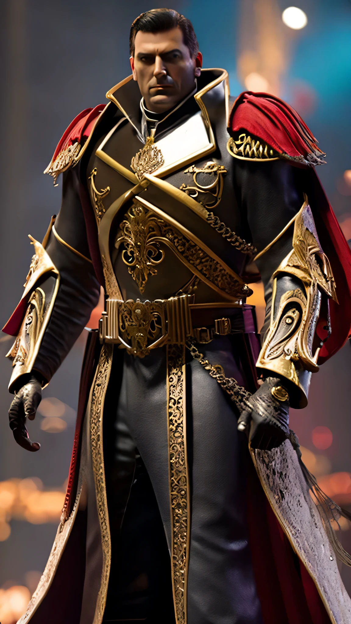 Bring Tommy Vercetti from GTA Vice City to life as a Warhammer 40K Inquisitor. Picture him adorned in the regal attire of the Inquisition, with a rosette of authority pinned to his chest, wielding a power sword or wielding psychic powers, standing amidst a group of acolytes, ready to purge heresy and uphold the Emperor's will.