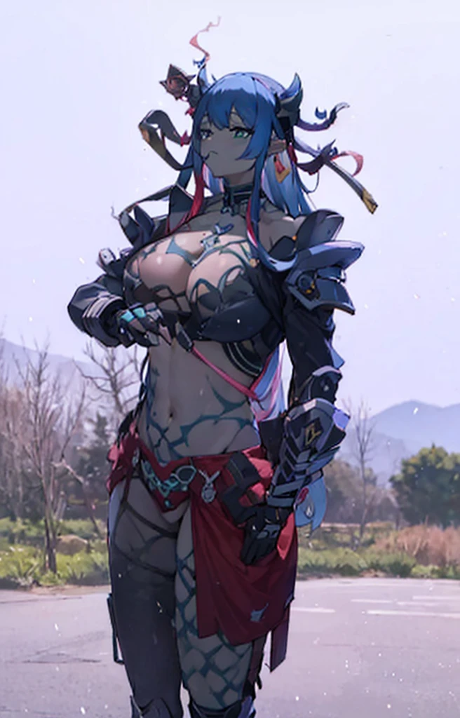 Medusa Witch，Her face and body are the most beautiful。Her beautiful hair is a beautiful snake and the snake hair looks very beautiful，The facial features are delicate and good-looking，The whole body is slender and has strong defensive，如她身体superior各个部位天生长着超强的盔甲，Growing on the arm，superior，细腰superior以及她美丽巨大的大奶superior的坚硬的奶罩等全身都有盔甲，These armors are very beautiful and have strong defensive power，indestructible。She has long, beautiful snakes growing all over her body.，头superior，大奶superior，大奶罩superior，细腰superior后背superior，superior，细腰superior的美又长的蛇最显眼，These snakes are extremely powerful, venomous, ferocious, and the most beautiful and charming。The slimmest body，A beautiful body as slender as a snake。Her huge tits are the most beautiful and the black bra under her big  is also the biggest and most beautiful and has a thorny，Her bra is beautiful and has strong defense。细腰superior长有骷髅头和美蛇更显得她妩媚靓丽。The red cloth on the hips is also beautiful，美又细腿superior的盔甲和臀部都可以凸显出她的性美。