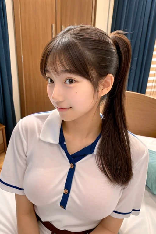 Beautiful Japanese high school sophomore, height: 153 cm 、82、58、82 DShapely breasts with cups Baby Face smkin Glossy chestnut ponytail The man invited her to bed、Remove the uniform And naked.