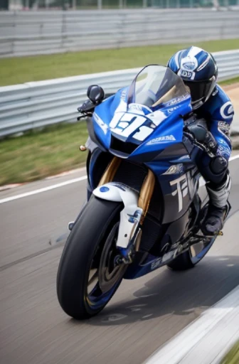 best quality, detailed, beautiful, insanely detailed, absurdres,perfect anatomy, (Three racer replica bikes cornering on the circuit:1.3), white and blue rider suit,Japanese woman,black hair,27 years old, (slender), (small breasts),