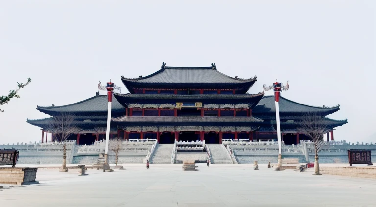 there is a large building with a large tower on the top, tang dynasty palace, ancient chinese architecture, taoist temples and monks, chinese architecture, chinese palace, chinese building, the temple of truth is white, chinese temple, in front of a temple, beautiful render of tang dynasty, large temples, with a chinese temple, temple background, a temple