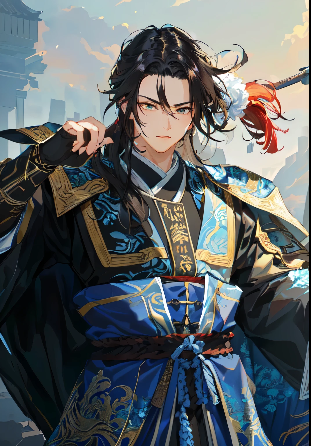 masterpiece, best quality, (Extremely detailed CG unified 8k wallpaper), (best quality), (Best Illustration), (The best shadow), Ridiculous, Realistic lighting, (abyss), Beautiful and detailed light, Artworks by Peter Mohr Bacher,,Three Kingdoms,Gannin,Chinese style martial general,Kurokiba Ryo,Fierce eyes,A little chubby face,Fierce expression