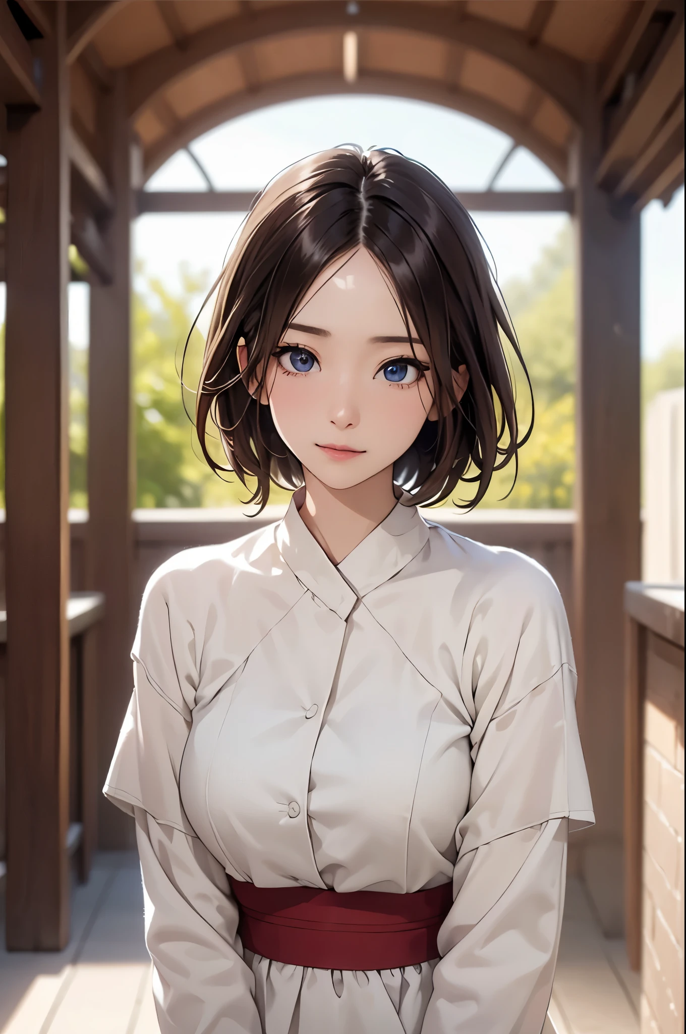 ((Biologically correct number of limbs))、(( A close-up photo of your upper body, including your face))、4K、((Standing posture))、Masterpiece、((focus on the face))、((Symmetrical facial features))、Eyes with detailed description、Beautiful woman、Outstanding style、beautiful arms、Beautiful legs、Detailed depiction of faces、(((National costume)))、The background is the park in the morning、look away、Surprised expression、Mole under one eye