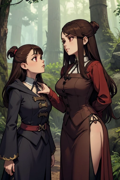 ((1 woman with brown hair,((medium breasts, bare breasts, erect breasts)),((brown pants, no blouse, bracelet, with boots, belt with a glue)),((brown eyes, happy face)), ((standing with legs wide open in the shape of an m, facing the viewer)), in a haunted forest, at night)),