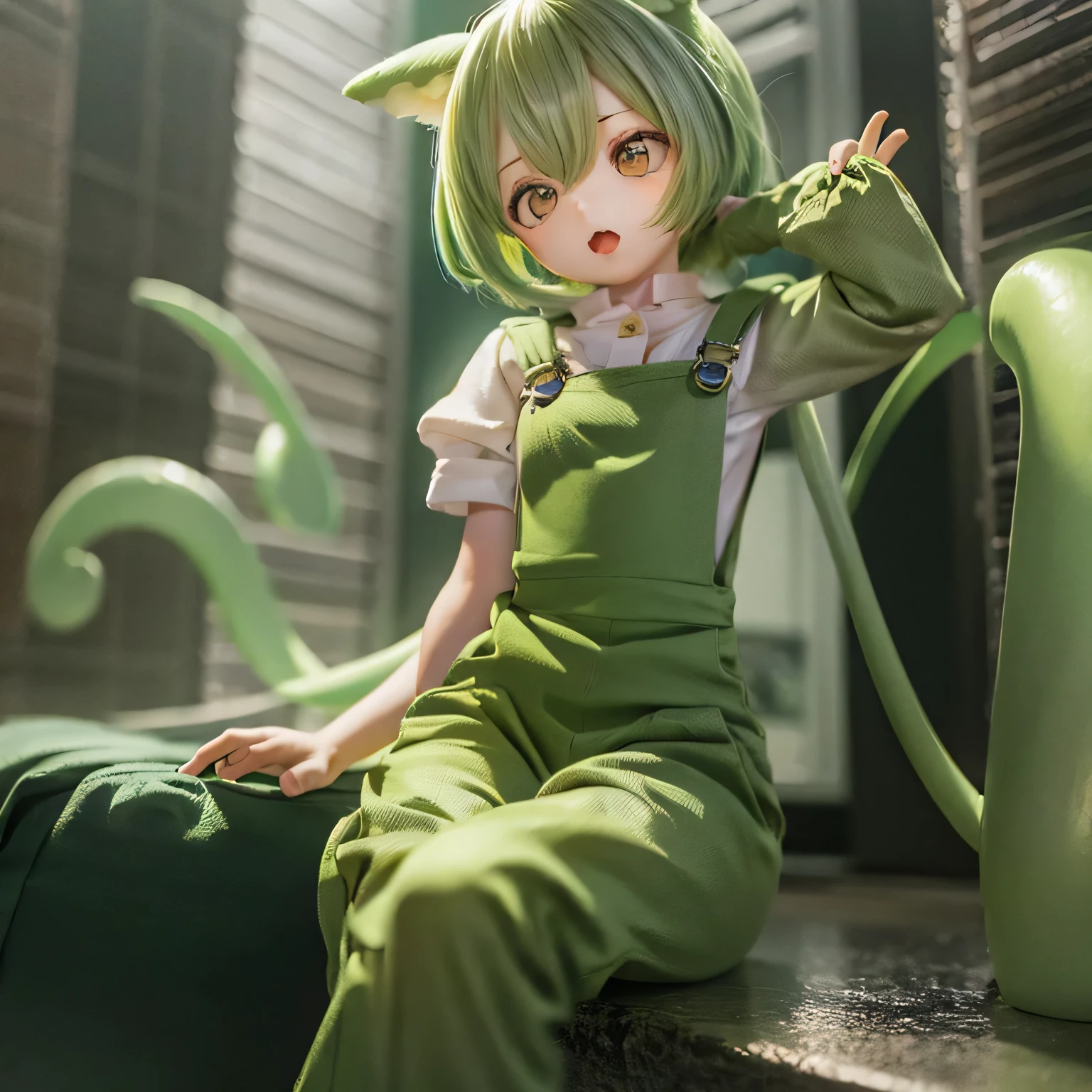 ,(figure),(((city))),(highest quality,Super detailed,High resolution),(Bright colors),(smug face),((((((Chibi)))))),(Green Hair),(Open your mouth),(nude)Zundamon hairstyle full body ,(smug face),(((((Chibi))))),(Green Hair),(White blouse),(((((8 Green baggy overalls)))))Smug face