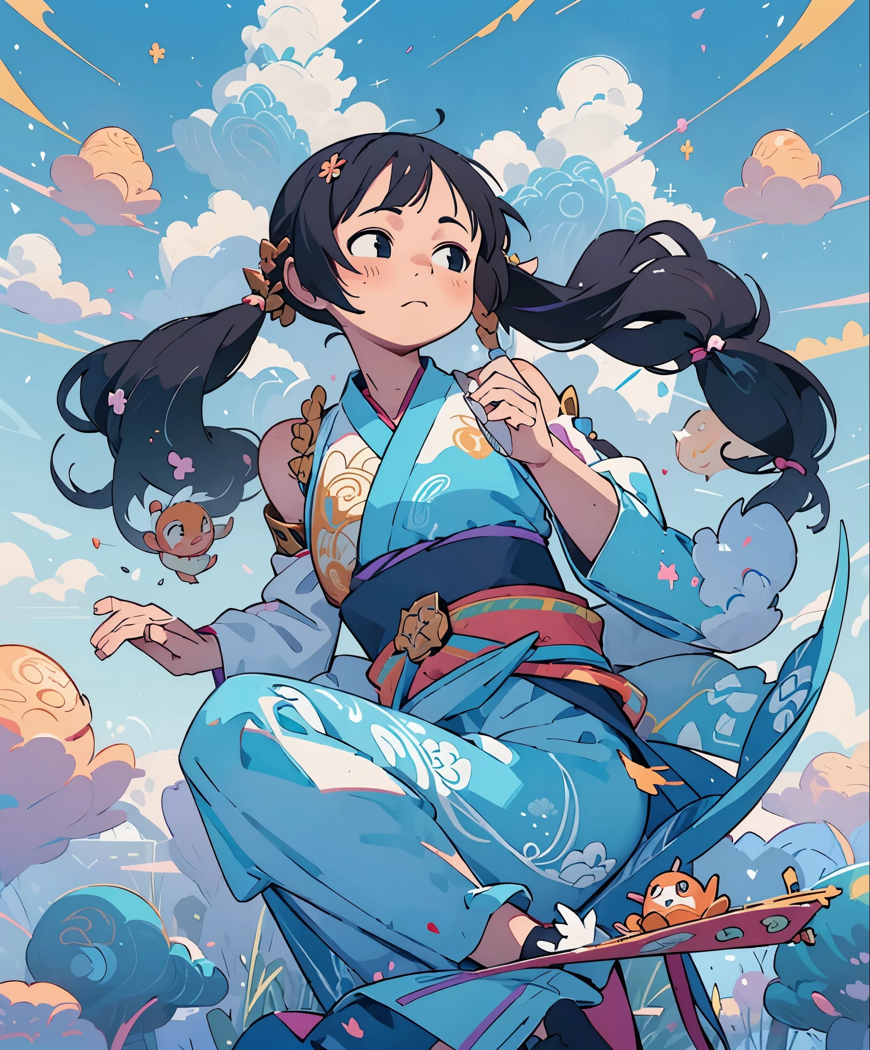 (masterpiece、highest quality、highest quality、Official Art、beautifully美しい:1.2)、(One girl:1.3)Hatsune Miku、Twin tails,Big Breasts,Official Art, Integrated 8K wallpaper, Super detailed, beautifully、aesthetic, masterpiece, highest quality, (Tangleの, Tangle, Intertwined), (Fractal Art: 1.4), One girl, Black Hair, China語, Exposing shoulders, Short skirt, Calf, belly button, Very detailed, Dynamic Angle, Cowboy Shot, (The most beautiful form of chaos), flowing, (Bright colors), oc, (half: 1.2), China, (thangka flying in the sky: 1.5), (ribbon: 1.3), (dream: 1.5), (Hanfu: 1.5), China語 dragon, China語 phoenix, (smile: 0.5), (China語 deity),