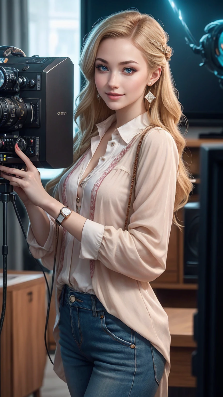 Sexy female science doctor, lecturing in almost nude clothing, provocative beauty, the mouth is half open, medium-long blonde hair, gently wavy, gorgeous body, backlit with deep shadows, professional camera, professional lighting,