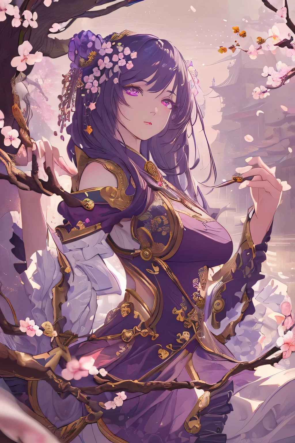High resolution, high image quality, (maximalism: 1.8) portrait, 1 girl, thank you, bowing your head, flower dance, petal fireworks, diffuse reflection light, 2D illustration, asking figure, full body, 9th figure, sitting upright, geometric pattern,