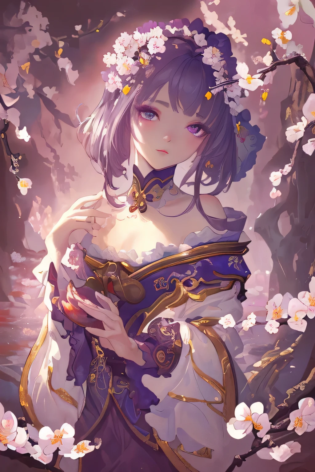 ((masterpiece, highest quality)), High resolution, 8k, Cinematic Light, High Contrast, Depth of written boundary, Strong brilliance, Detailed Background, One girl, cute, Detailed eyes, eyes shine, Detailed Iris, (Plum blossom motif)