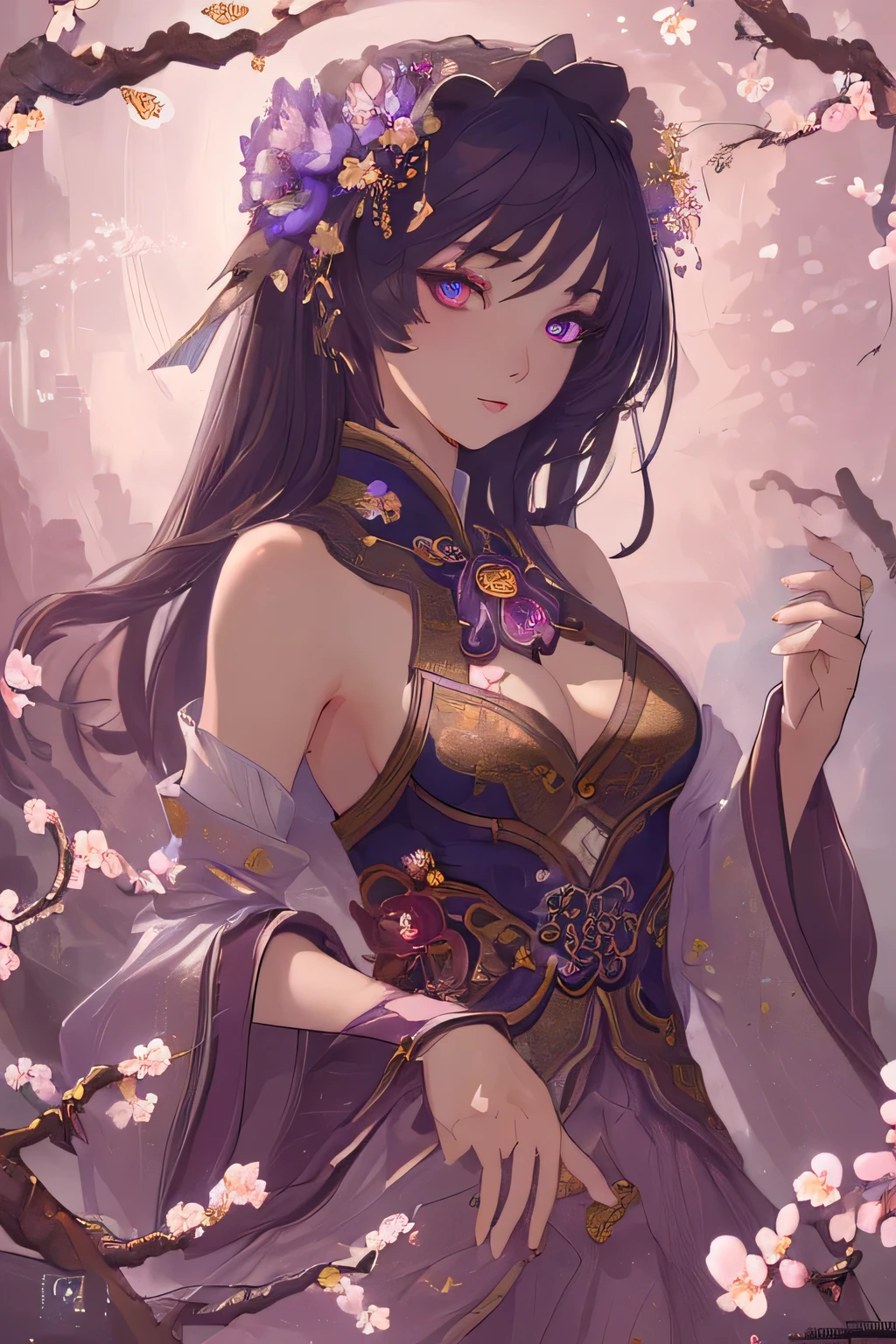 ((masterpiece, highest quality)), High resolution, 8k, Cinematic Light, High Contrast, Depth of written boundary, Strong brilliance, Detailed Background, One girl, cute, Detailed eyes, eyes shine, Detailed Iris, (Plum blossom motif)