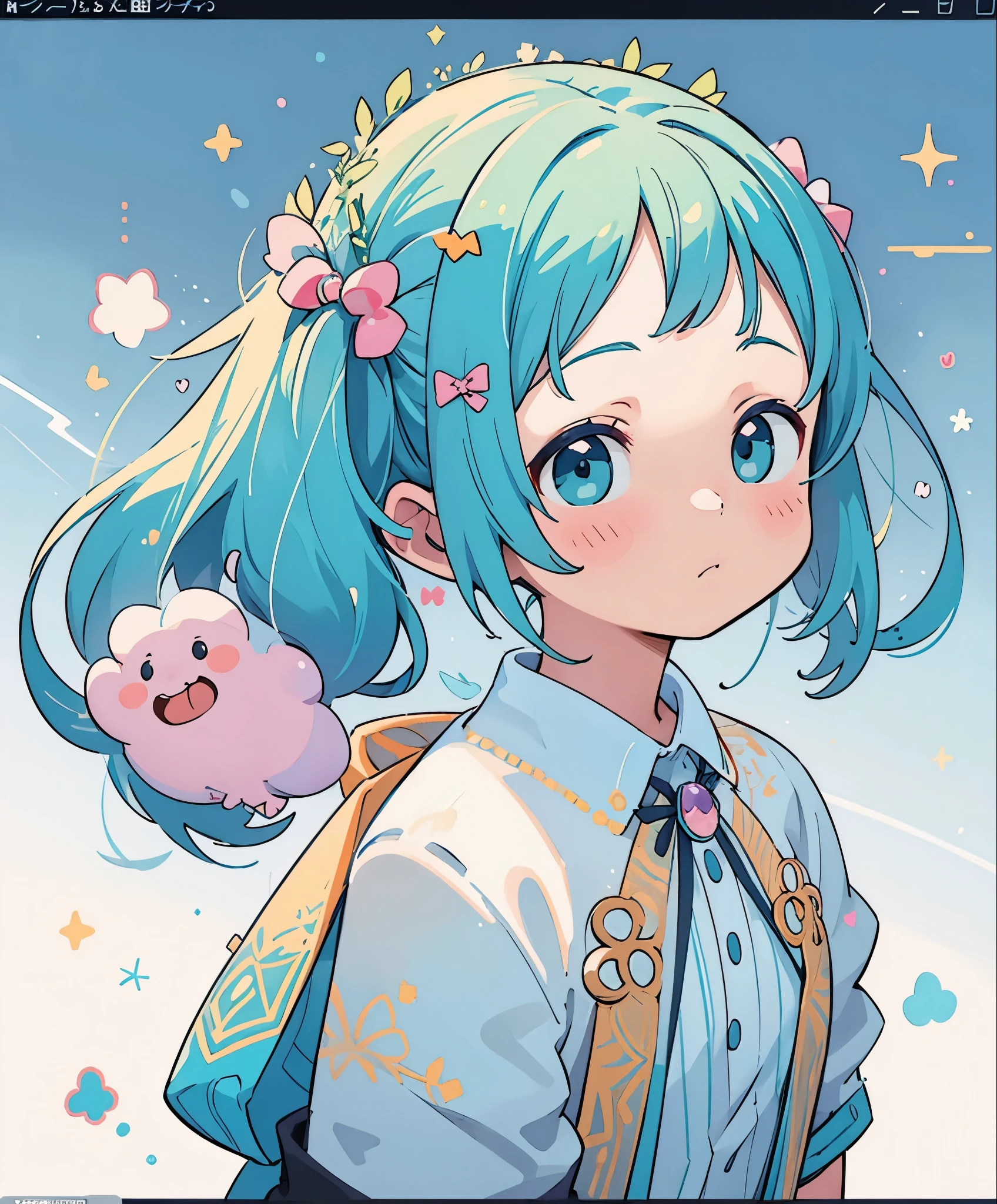(masterpiece、highest quality、highest quality、Official Art、Beautiful and beautiful:1.2)、(One girl:1.3)Hatsune Miku、Twin tails,Big Breasts,((Stickers)),Stickers,1 girl, With sword, White Background,Simple Background,Concept Art,Under Art,Anime Style,Wonderland、Fantasy,masterpiece,hd,colorful,detailed details,seven colors,(highest quality,masterpiece, Complex,Very detailedな,8K Ultra HD,Ultra-high resolution,Very detailed),