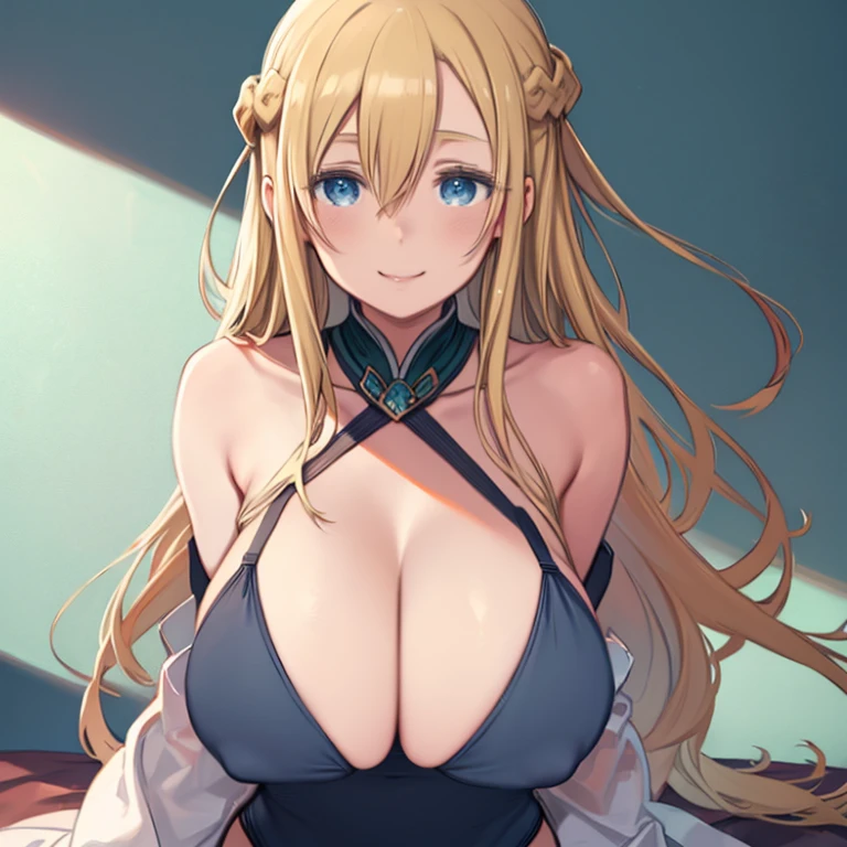 masterpiece, highest quality、Medium wide shot、Cowboy Shot、1 Mature Woman、(mint, blue eyes, braid、Long blonde、Hair between the eyes)、((Big Breasts、Huge breasts))、Smile、leotard、leotard、