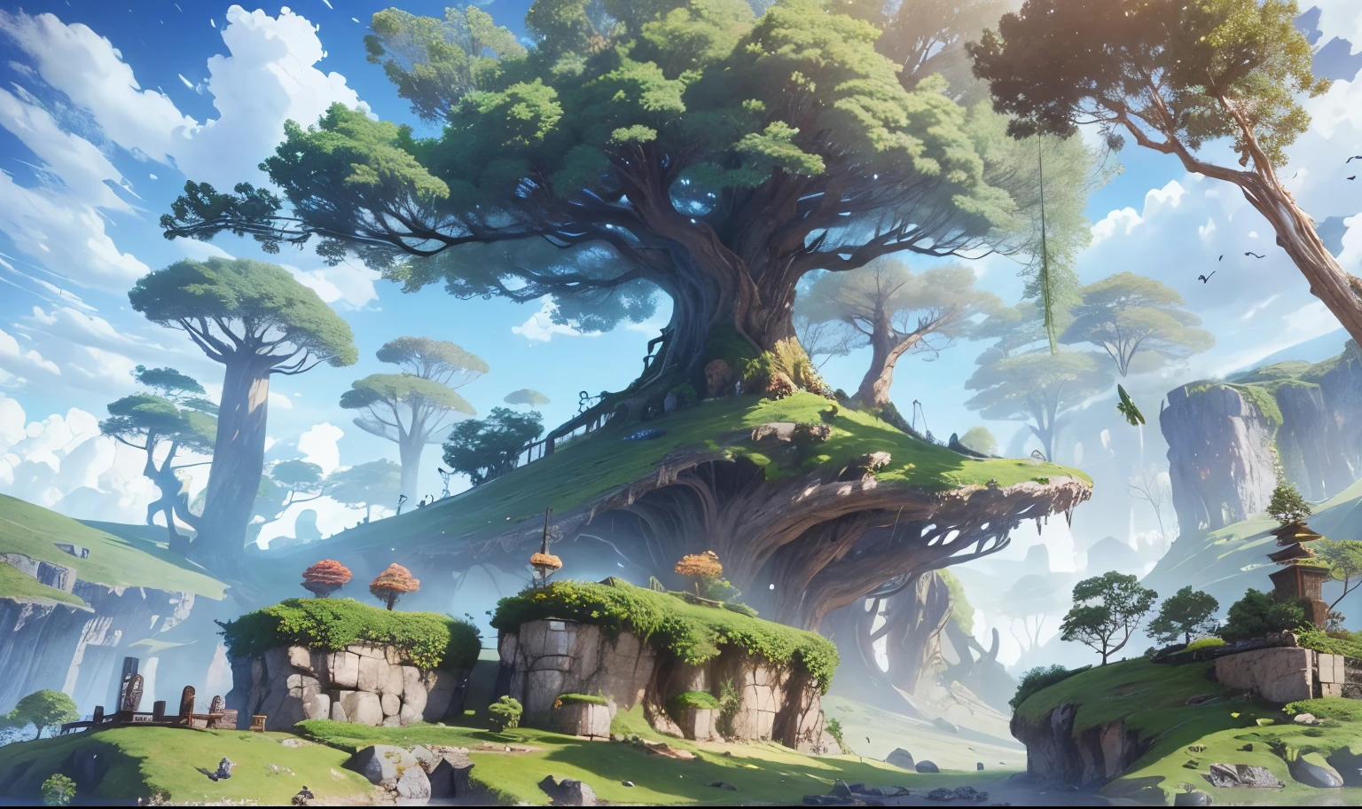 yggdrasil, fantasy tree, anime background