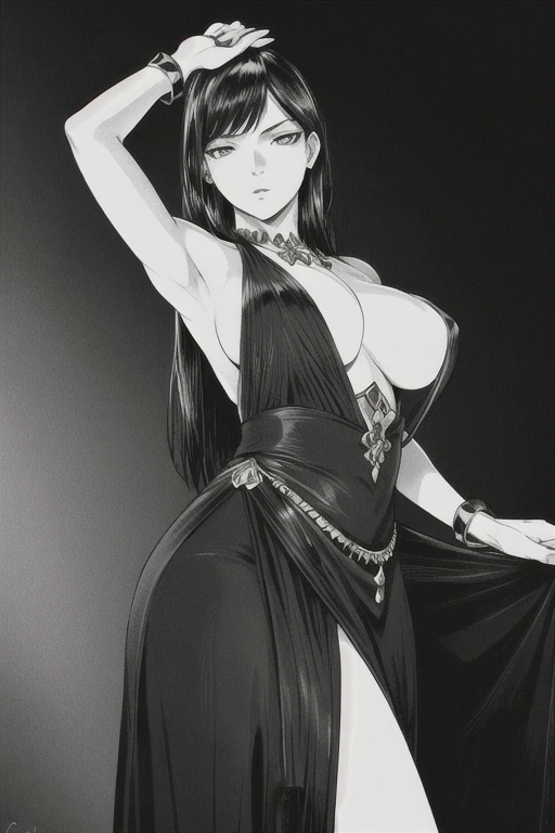 best quality, intricate details, lineart, monochrome,
1girl, long hair, black hair, Best Quality, Masterpiece, High Detail, Realistic, High Definition, Catherine Zeta Jones (film Star:1), Hourglass Figure, (gold Dancing costume:1), Ancient, Night, Ancient Costume, Seduction, an erotic face, expressive face, beautiful Martian princess, detailed exotic eye makeup, detailed face, detailed skin, mature body, seductive body, (big breast:1.2),