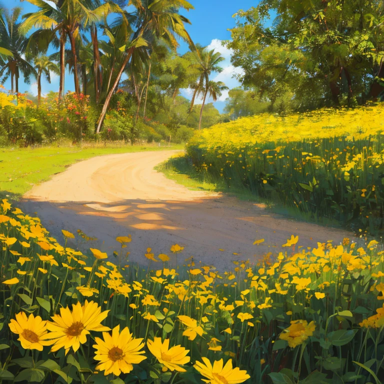 (papel de parede extremamente detalhado da unidade CG 8k, obra de arte, melhor qualidade, ultra-detalhado), (Better lighting, melhor sombra, extremamente delicado e lindo), Jardim de flores, lush vegetation, sunlight streaming through, profundidade de campo, ambiente acolhedor e convidativo.